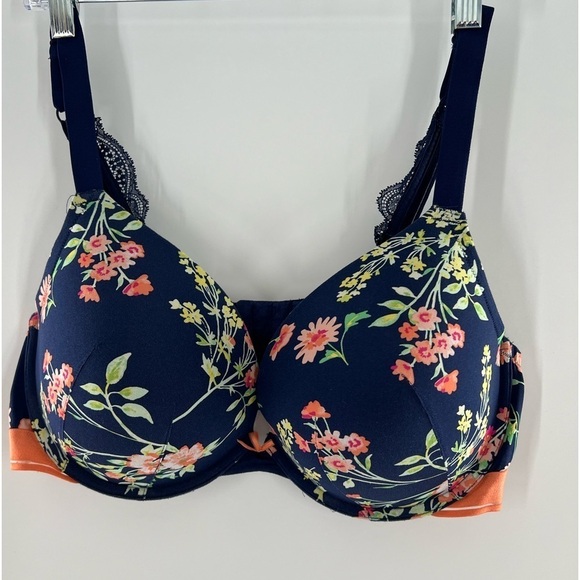CACQIQUE FLORAL PADDED BOOST PLUNGE UNDERWIRE BRA NAVY 42DD - Picture 1 of 6